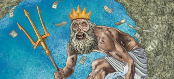 Poseidon Riding Waves of Money