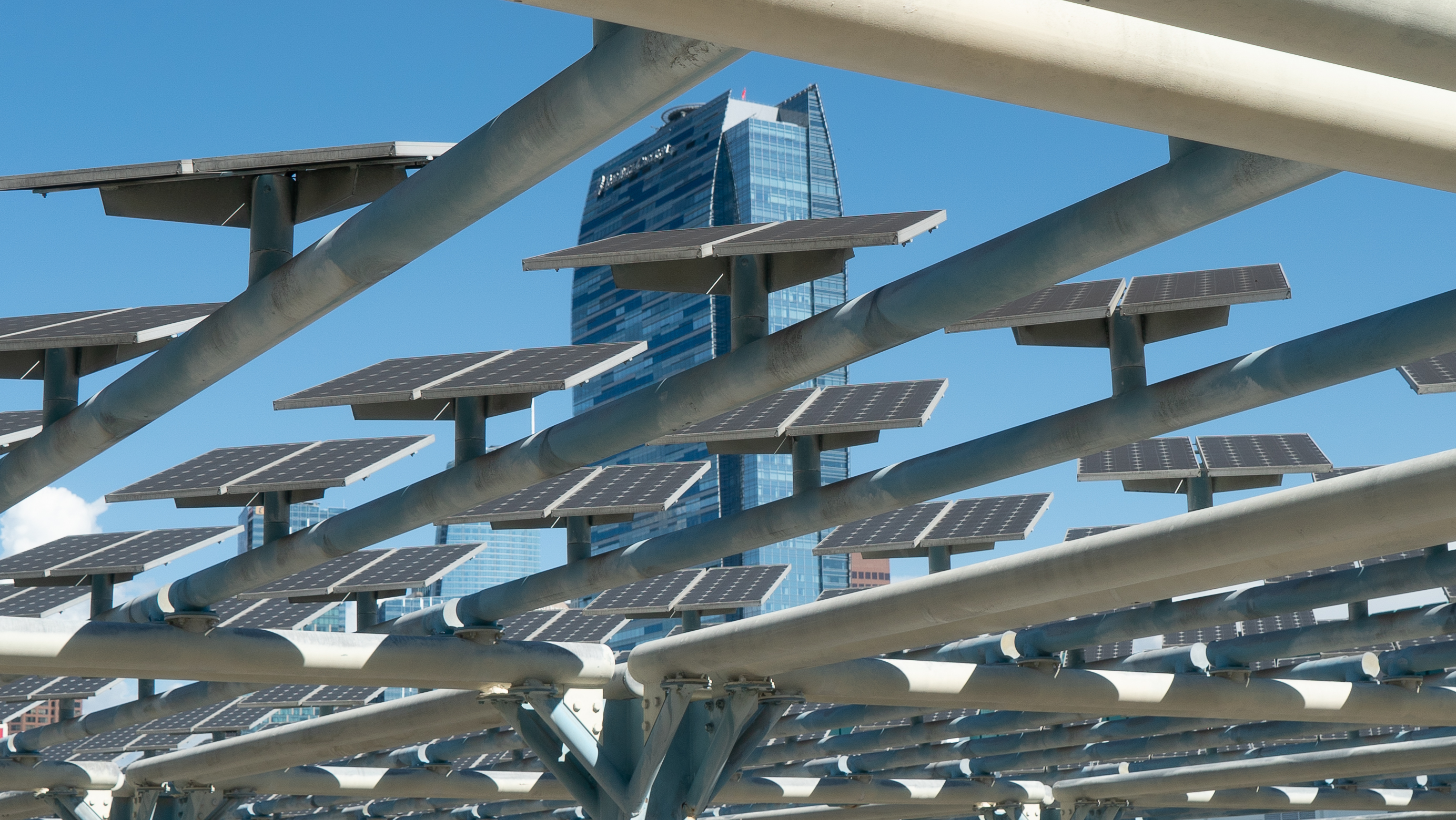 View of Ritz Carlton through DTLA Solar panels