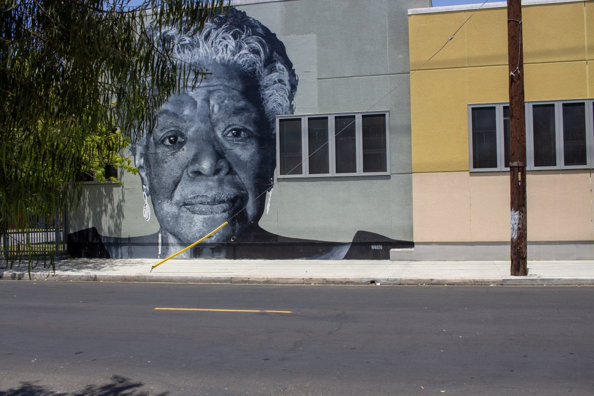 Maya Angelou Highschool's murals along 54th street