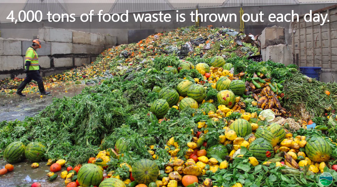 Large pile of food waste in sanitation facility