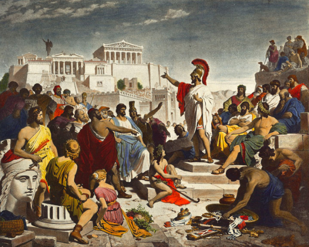 Nineteenth-century painting by Philipp Foltz depicting the Athenian politician Pericles delivering h